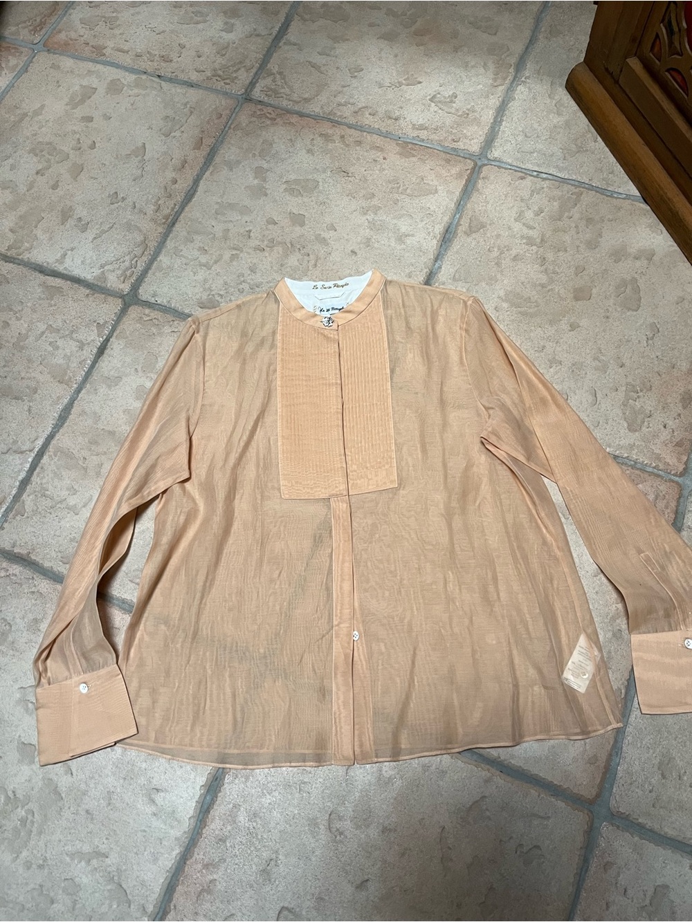 Men's Peach Long-Sleeve Dress Shirt with Pleated Bib